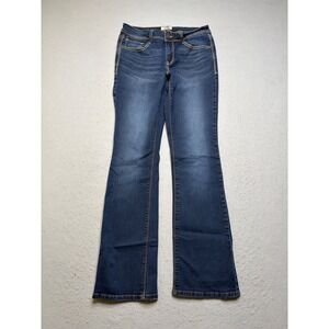 LEI Bootcut Jeans Womens 5 Blue Dark‎ Wash Stretch Y2K Embroidered Pockets